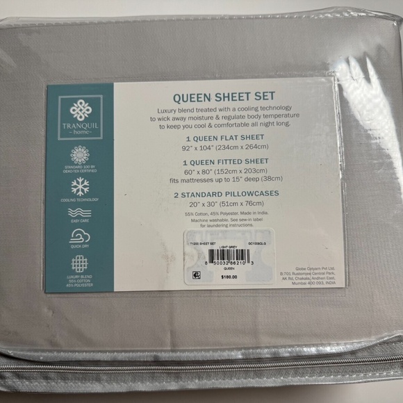 Tranquil Home Willow 1200 Thread Count Queen Sheet Set Light Grey - Picture 3 of 3